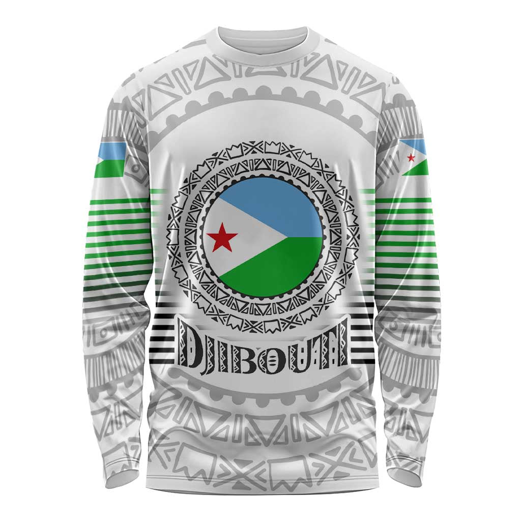 Djibouti Roots Long Sleeve Shirt Urban Streetwear with African Tribal Design & Patriotic Elements
