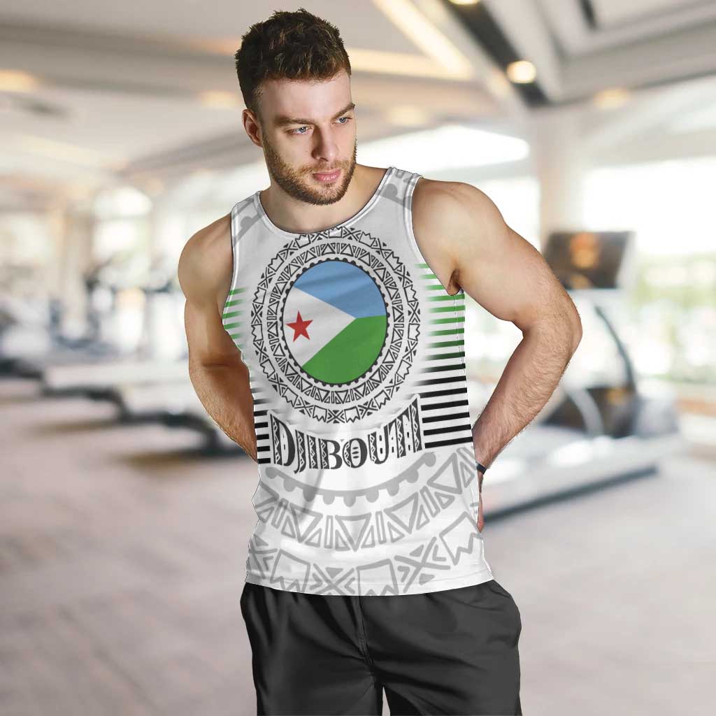 Djibouti Roots Men Tank Top Urban Streetwear with African Tribal Design & Patriotic Elements