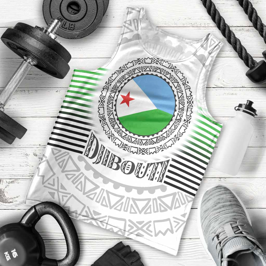 Djibouti Roots Men Tank Top Urban Streetwear with African Tribal Design & Patriotic Elements