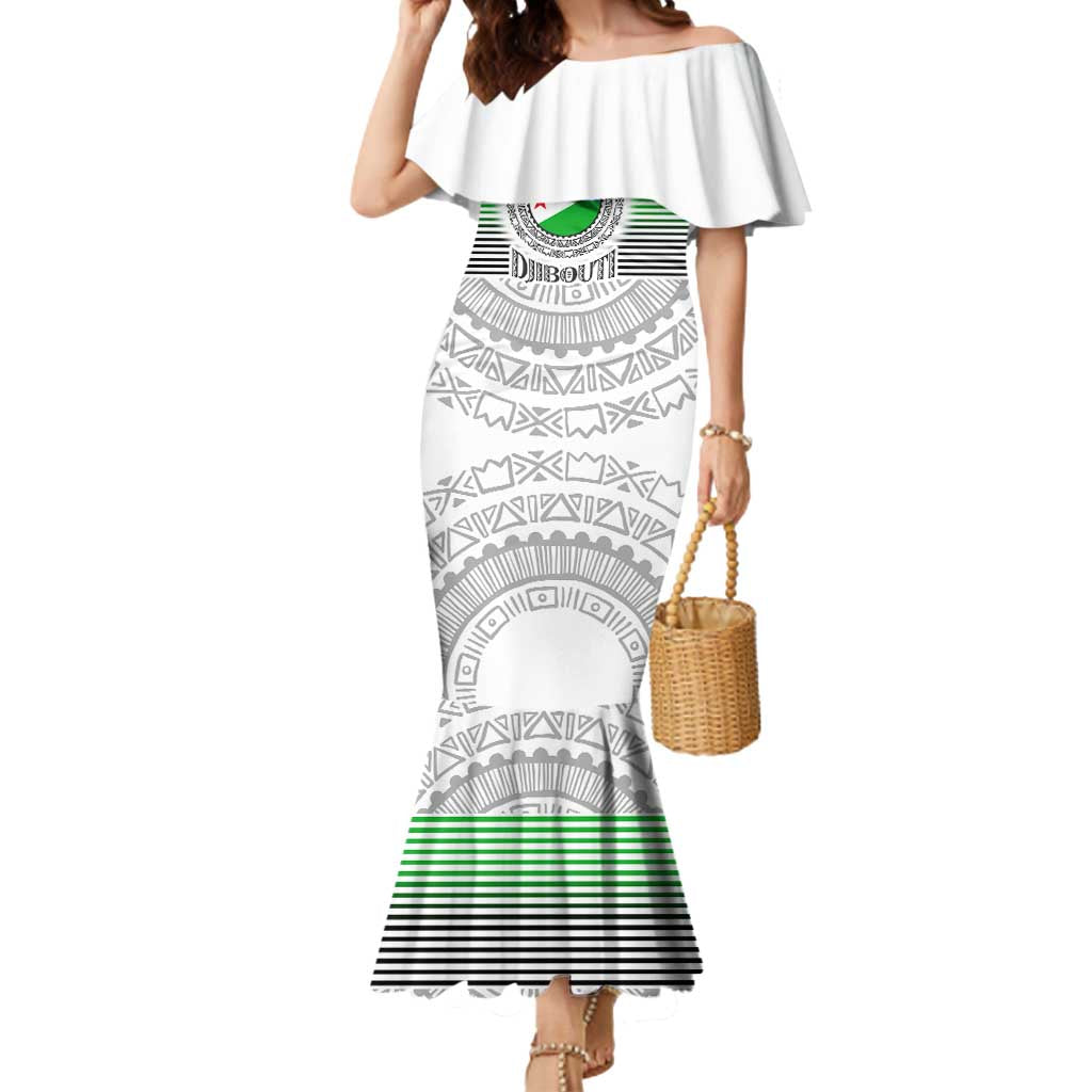 Djibouti Roots Mermaid Dress Urban Streetwear with African Tribal Design & Patriotic Elements