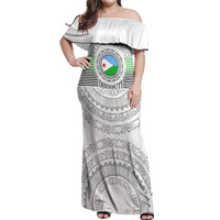 Djibouti Roots Off Shoulder Maxi Dress Urban Streetwear with African Tribal Design & Patriotic Elements