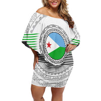 Djibouti Roots Off Shoulder Short Dress Urban Streetwear with African Tribal Design & Patriotic Elements