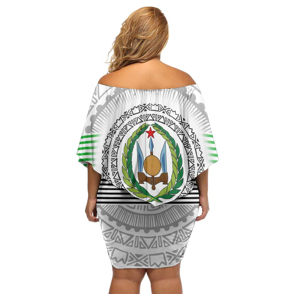 Djibouti Roots Off Shoulder Short Dress Urban Streetwear with African Tribal Design & Patriotic Elements