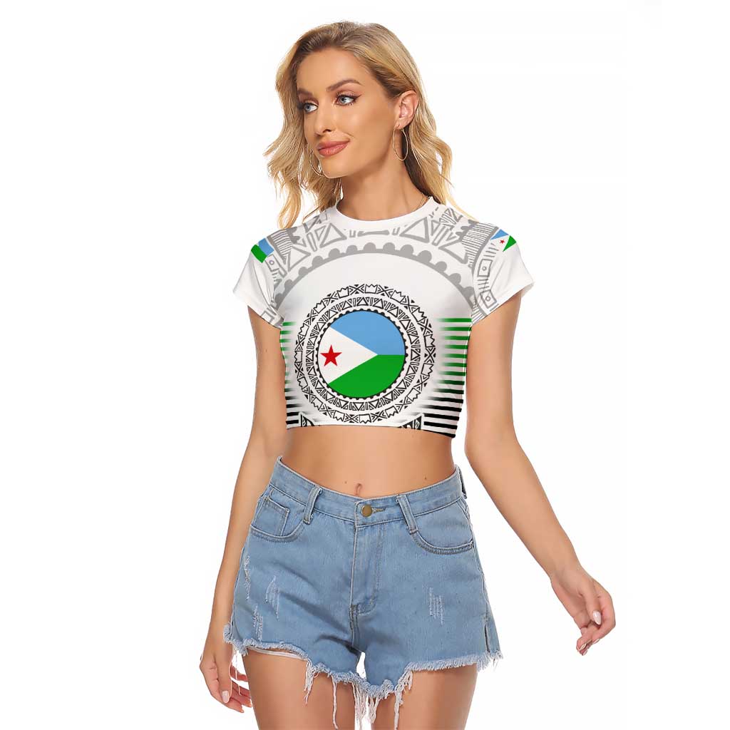 Djibouti Roots Raglan Cropped T Shirt Urban Streetwear with African Tribal Design & Patriotic Elements