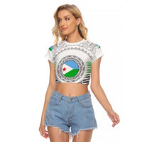 Djibouti Roots Raglan Cropped T Shirt Urban Streetwear with African Tribal Design & Patriotic Elements