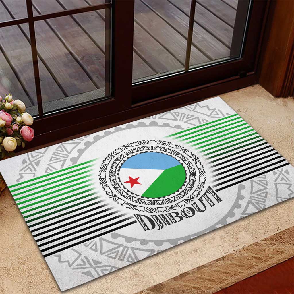 Djibouti Roots Rubber Doormat Urban Streetwear with African Tribal Design & Patriotic Elements