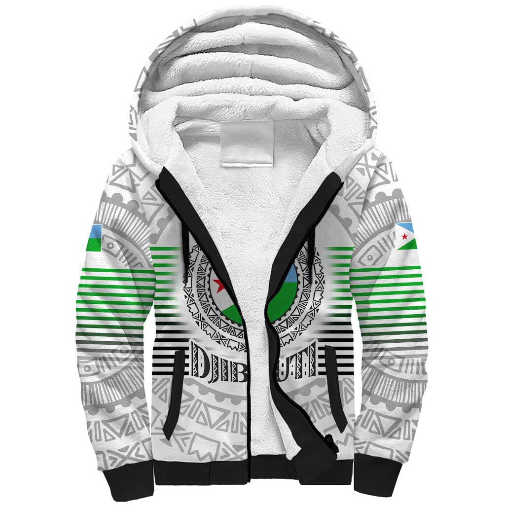 Djibouti Roots Sherpa Hoodie Urban Streetwear with African Tribal Design & Patriotic Elements