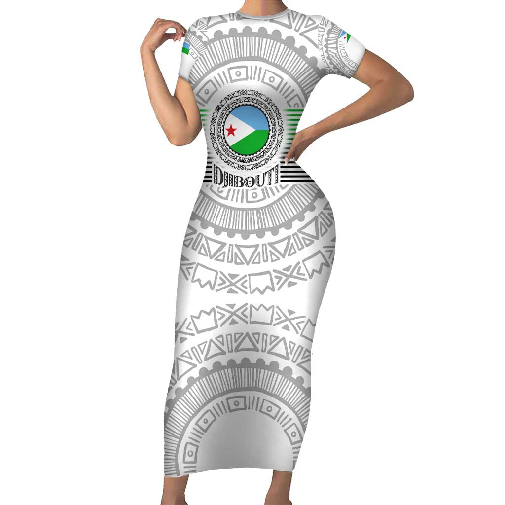 Djibouti Roots Short Sleeve Bodycon Dress Urban Streetwear with African Tribal Design & Patriotic Elements