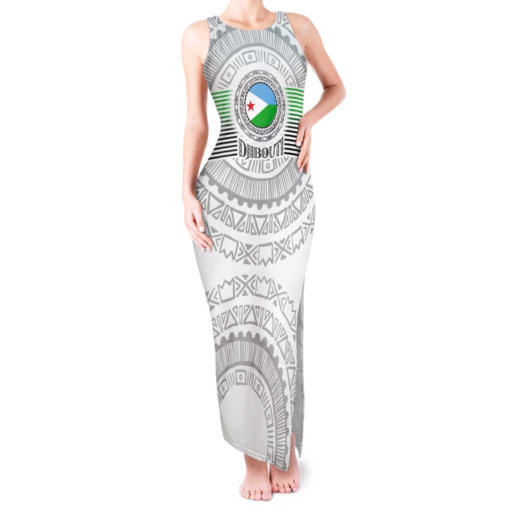 Djibouti Roots Tank Maxi Dress Urban Streetwear with African Tribal Design & Patriotic Elements