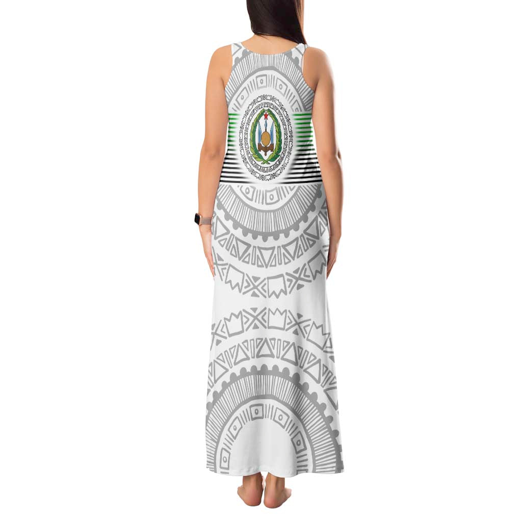 Djibouti Roots Tank Maxi Dress Urban Streetwear with African Tribal Design & Patriotic Elements