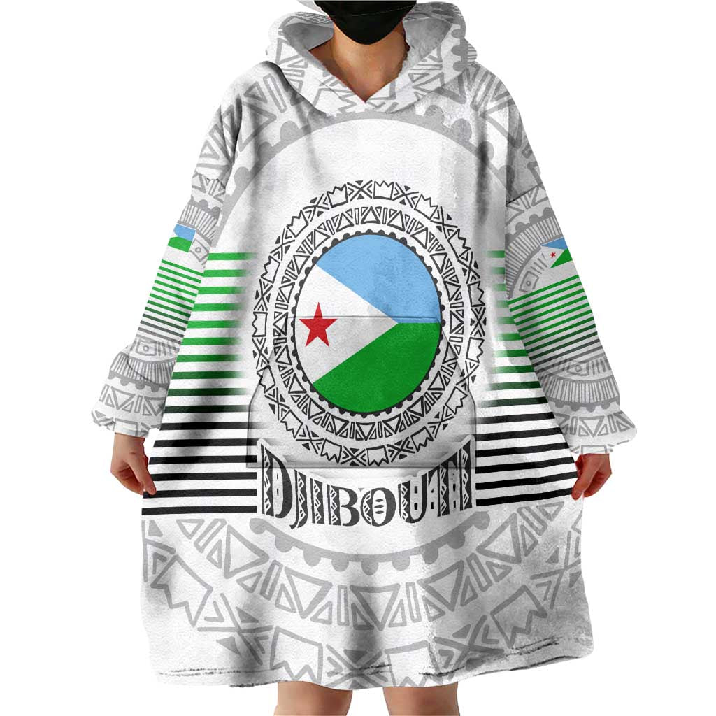 Djibouti Roots Wearable Blanket Hoodie Urban Streetwear with African Tribal Design & Patriotic Elements