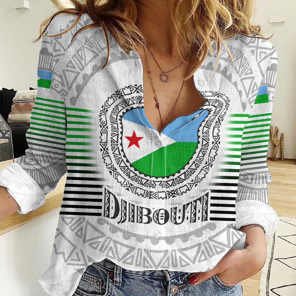 Djibouti Roots Women Casual Shirt Urban Streetwear with African Tribal Design & Patriotic Elements