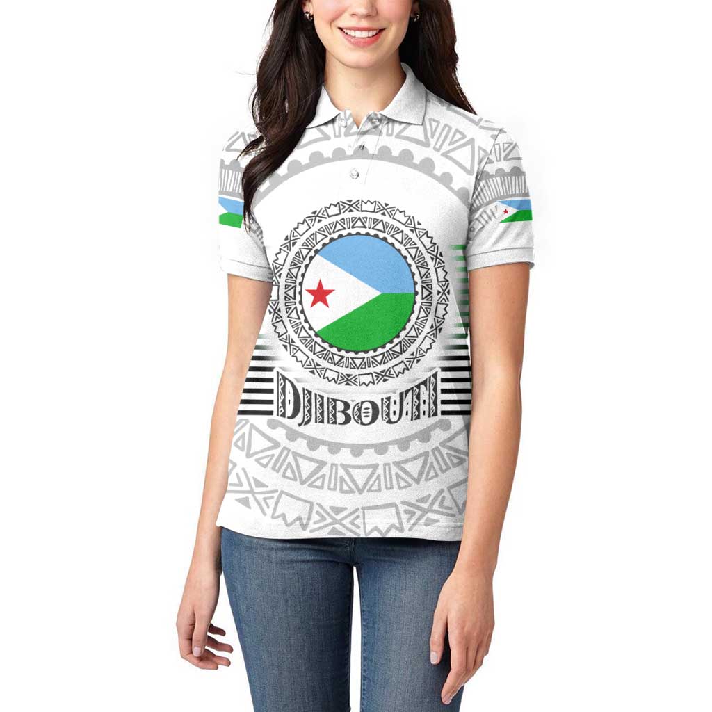 Djibouti Roots Women Polo Shirt Urban Streetwear with African Tribal Design & Patriotic Elements