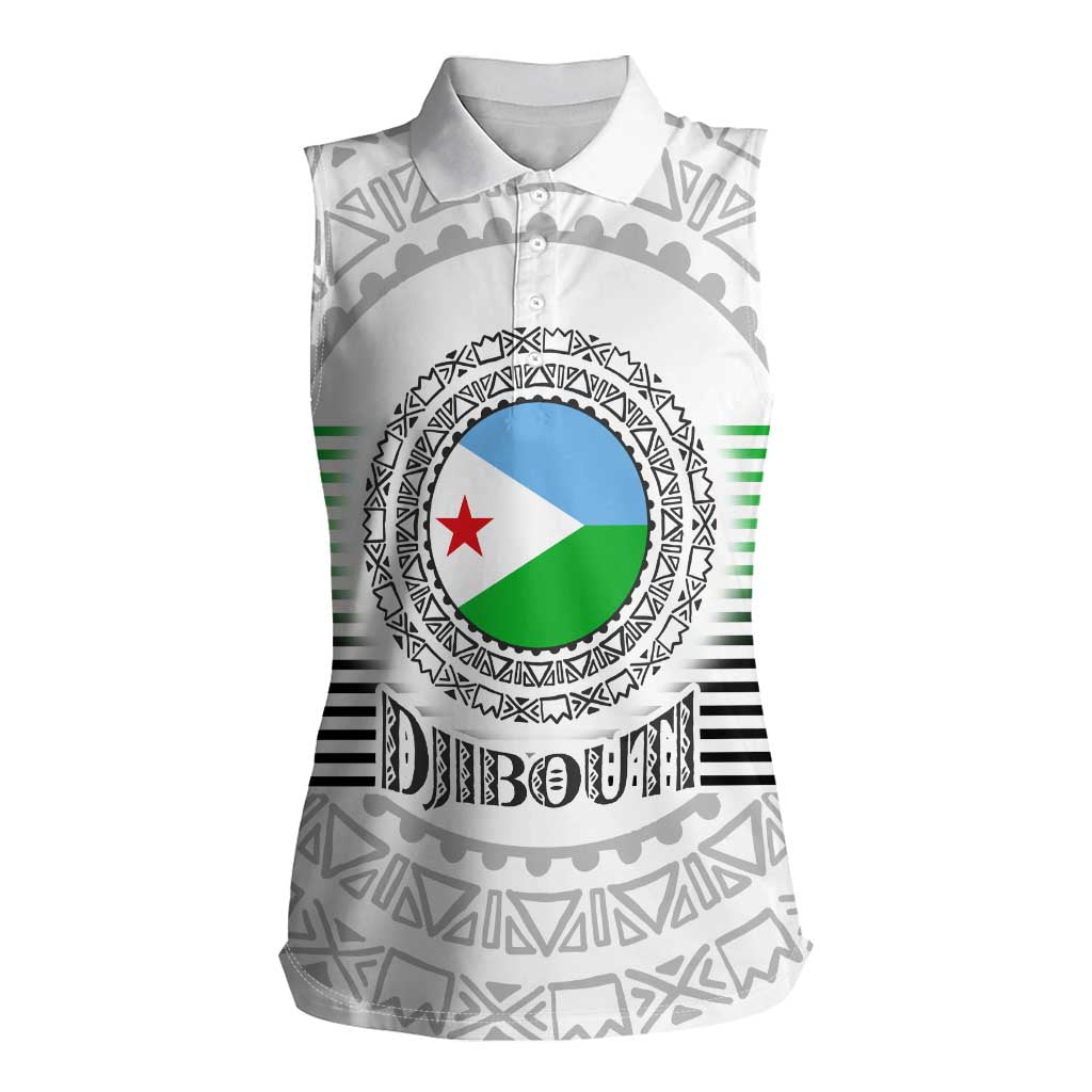 Djibouti Roots Women Sleeveless Polo Shirt Urban Streetwear with African Tribal Design & Patriotic Elements