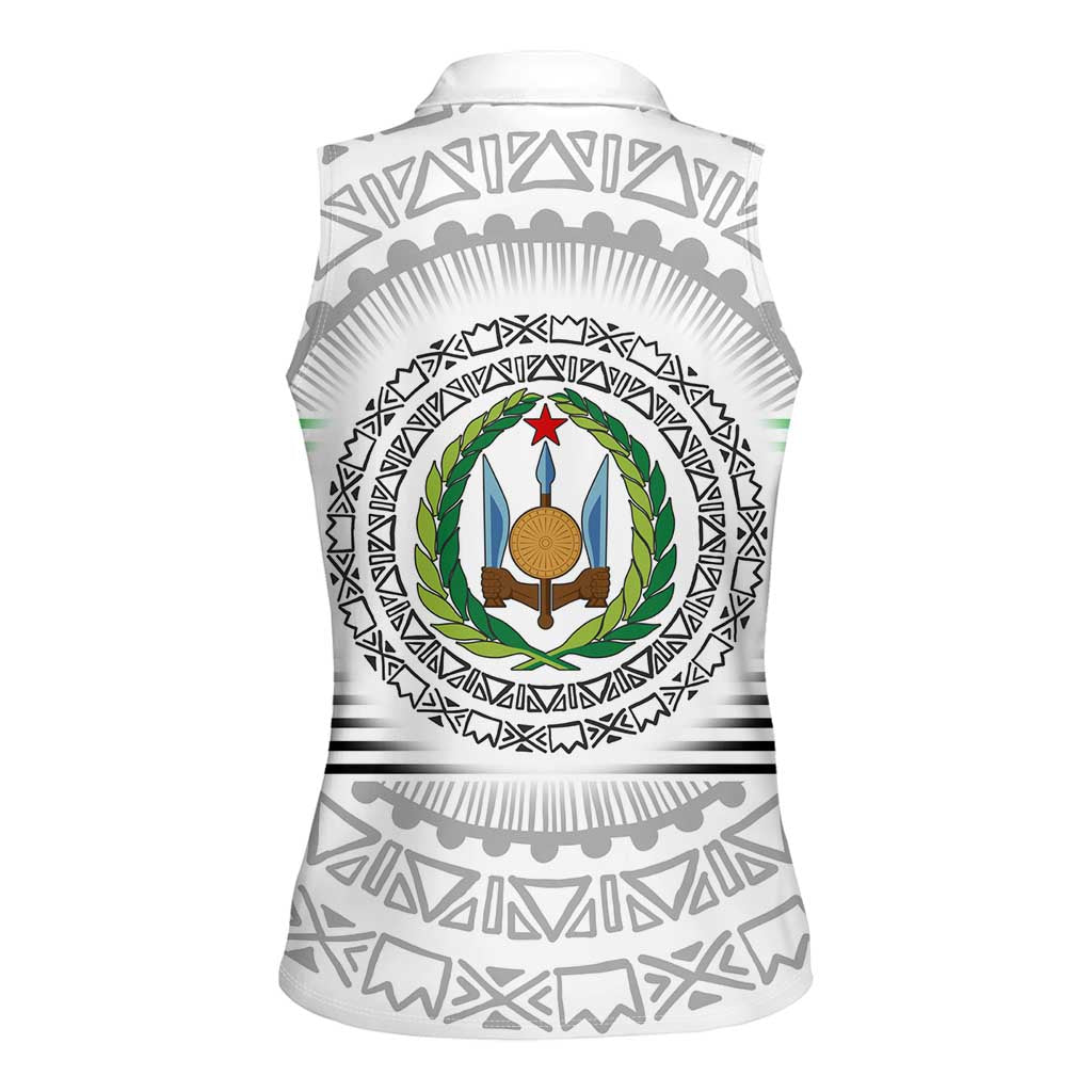 Djibouti Roots Women Sleeveless Polo Shirt Urban Streetwear with African Tribal Design & Patriotic Elements