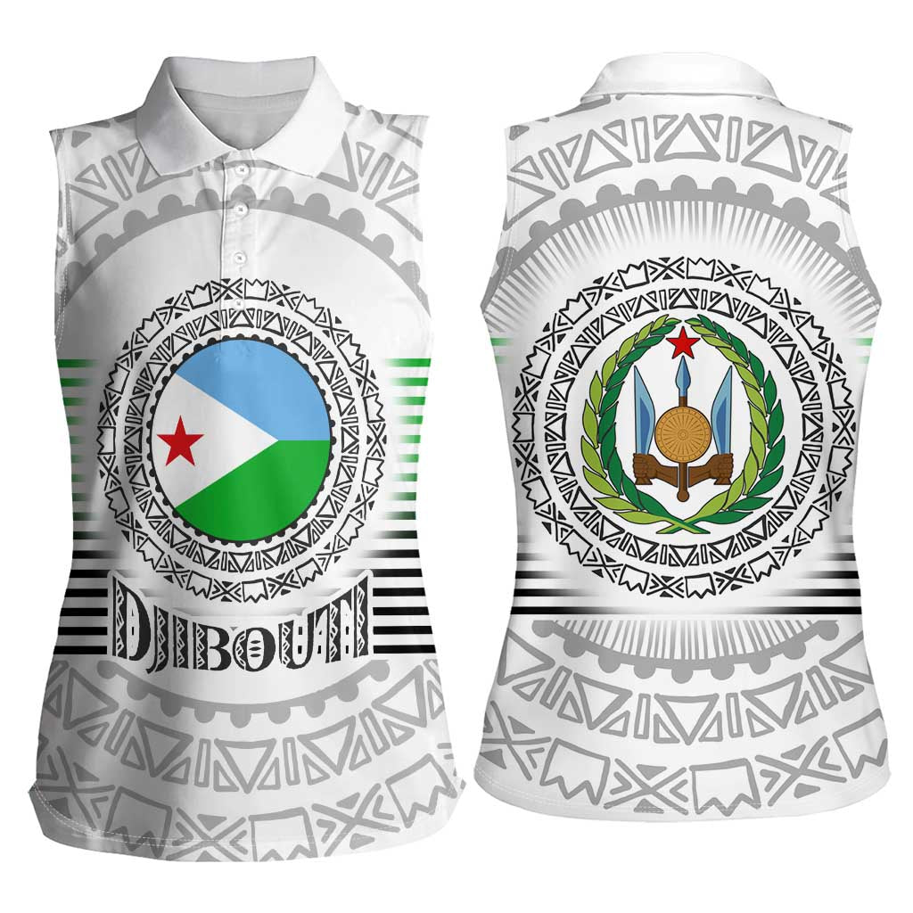 Djibouti Roots Women Sleeveless Polo Shirt Urban Streetwear with African Tribal Design & Patriotic Elements