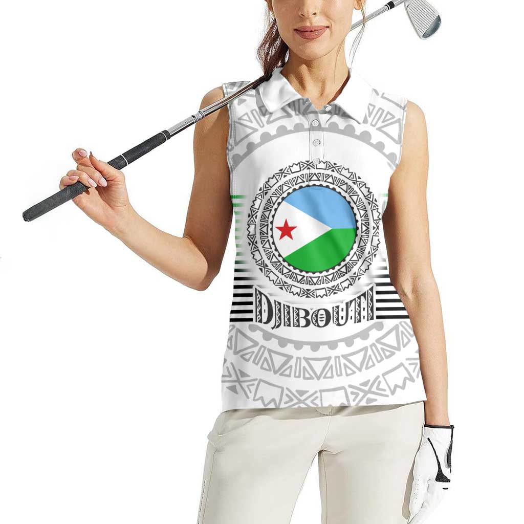Djibouti Roots Women Sleeveless Polo Shirt Urban Streetwear with African Tribal Design & Patriotic Elements