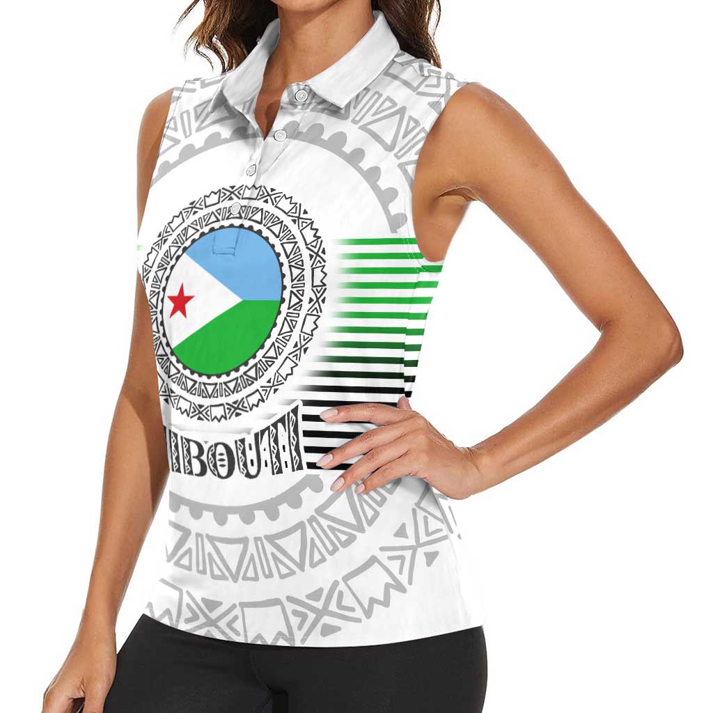 Djibouti Roots Women Sleeveless Polo Shirt Urban Streetwear with African Tribal Design & Patriotic Elements