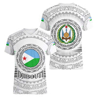 Djibouti Roots Women V-Neck T-Shirt Urban Streetwear with African Tribal Design & Patriotic Elements