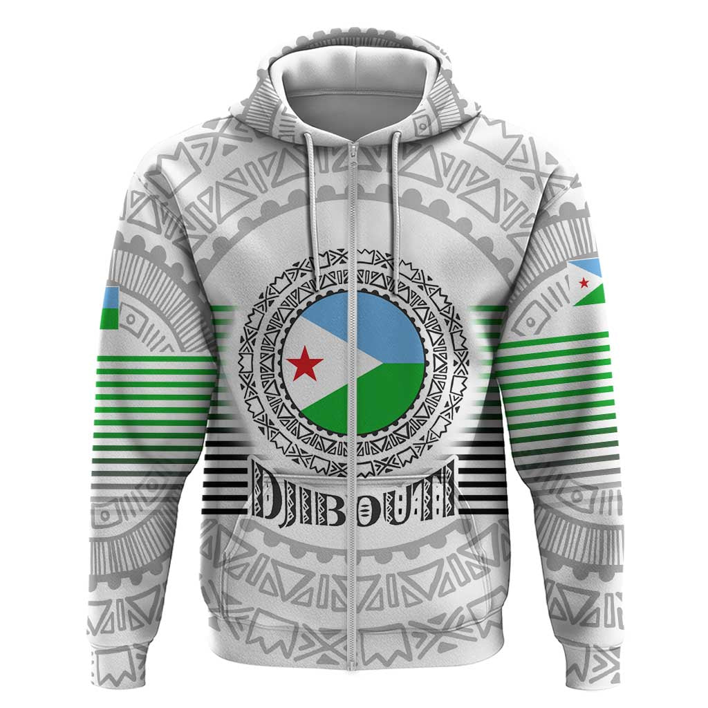 Djibouti Roots Zip Hoodie Urban Streetwear with African Tribal Design & Patriotic Elements