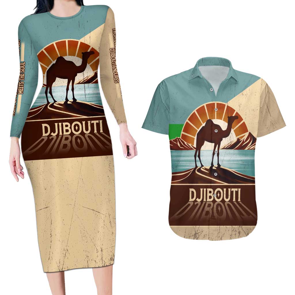 Echoes of Djibouti Couples Matching Long Sleeve Bodycon Dress and Hawaiian Shirt Where Desert Meets Sea and Heritage Stands Tall