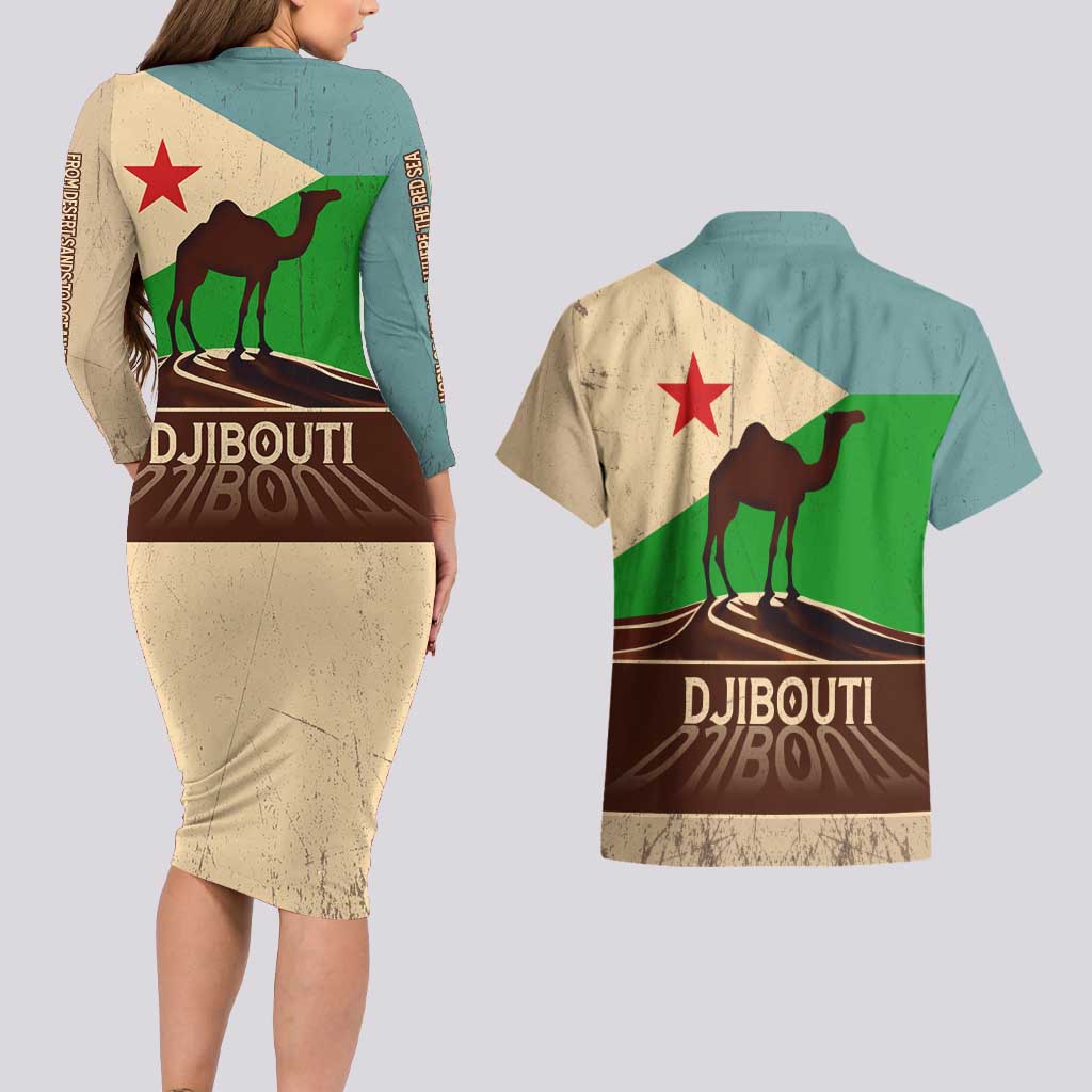 Echoes of Djibouti Couples Matching Long Sleeve Bodycon Dress and Hawaiian Shirt Where Desert Meets Sea and Heritage Stands Tall