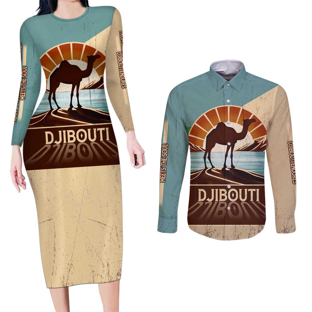 Echoes of Djibouti Couples Matching Long Sleeve Bodycon Dress and Long Sleeve Button Shirt Where Desert Meets Sea and Heritage Stands Tall