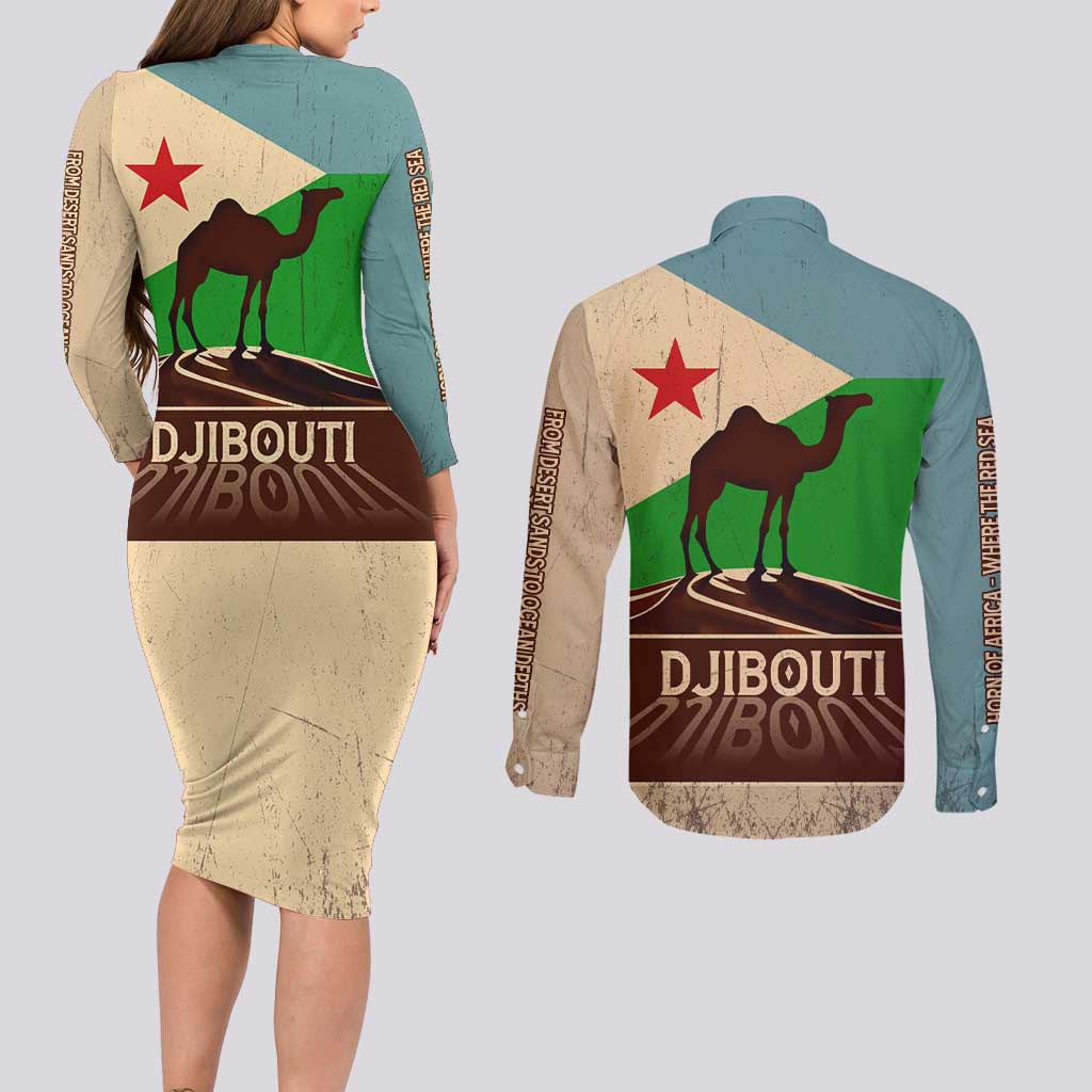 Echoes of Djibouti Couples Matching Long Sleeve Bodycon Dress and Long Sleeve Button Shirt Where Desert Meets Sea and Heritage Stands Tall