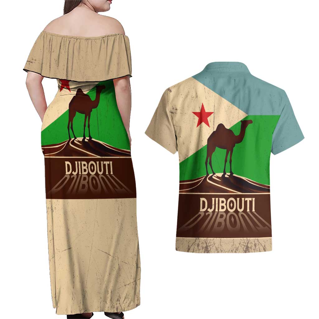 Echoes of Djibouti Couples Matching Off Shoulder Maxi Dress and Hawaiian Shirt Where Desert Meets Sea and Heritage Stands Tall
