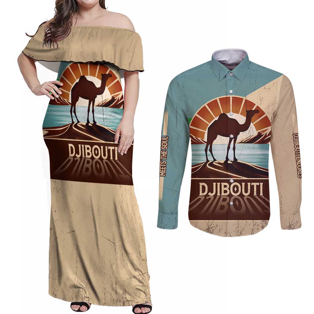 Echoes of Djibouti Couples Matching Off Shoulder Maxi Dress and Long Sleeve Button Shirt Where Desert Meets Sea and Heritage Stands Tall