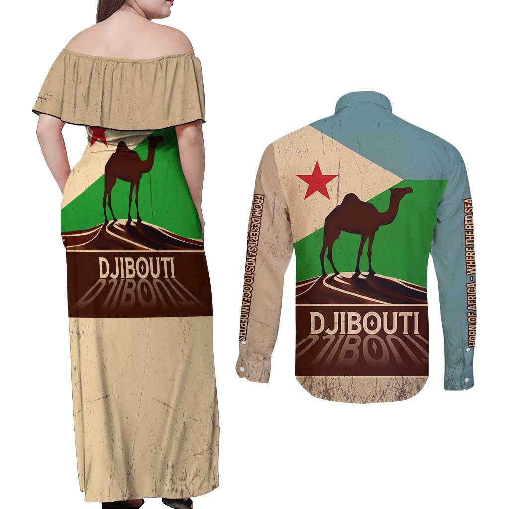Echoes of Djibouti Couples Matching Off Shoulder Maxi Dress and Long Sleeve Button Shirt Where Desert Meets Sea and Heritage Stands Tall