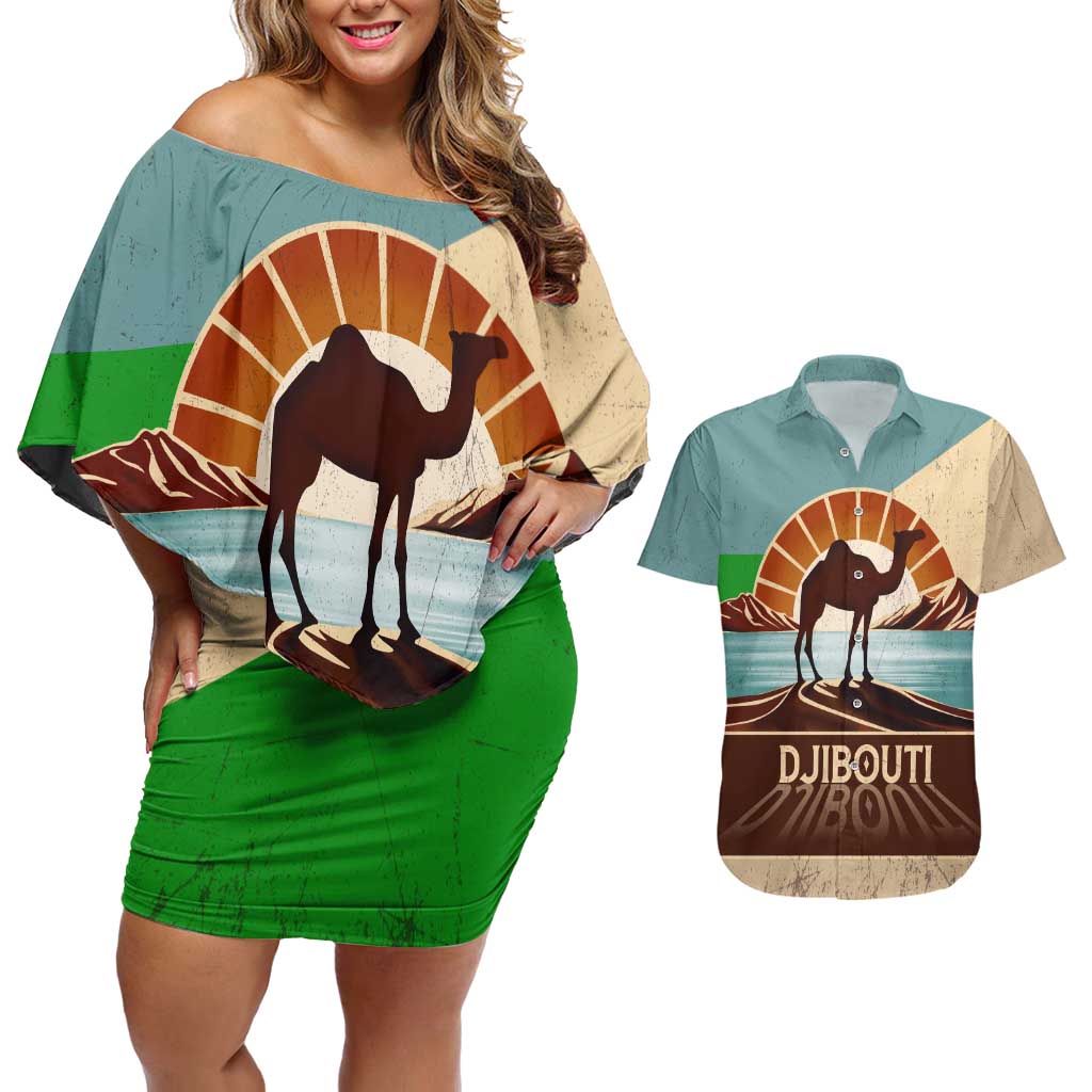 Echoes of Djibouti Couples Matching Off Shoulder Short Dress and Hawaiian Shirt Where Desert Meets Sea and Heritage Stands Tall