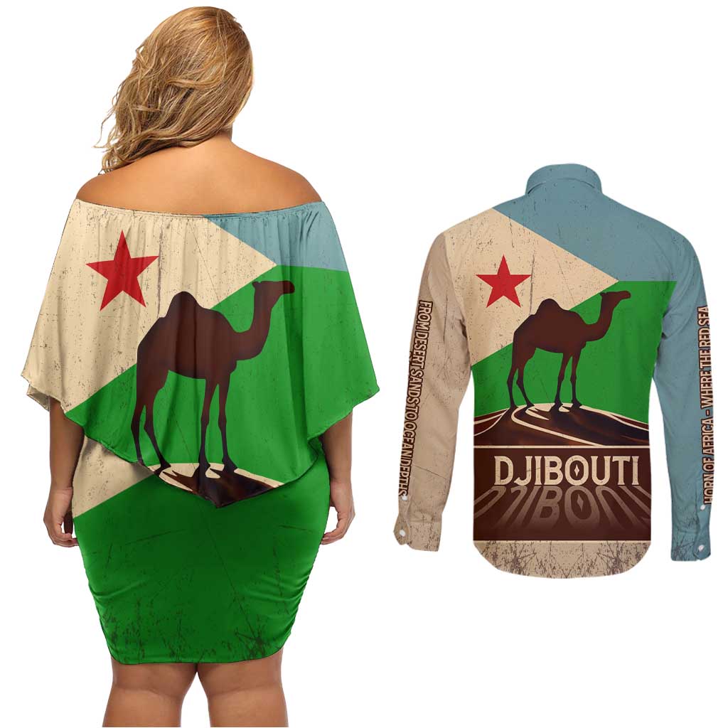 Echoes of Djibouti Couples Matching Off Shoulder Short Dress and Long Sleeve Button Shirt Where Desert Meets Sea and Heritage Stands Tall