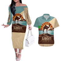 Echoes of Djibouti Couples Matching Off The Shoulder Long Sleeve Dress and Hawaiian Shirt Where Desert Meets Sea and Heritage Stands Tall