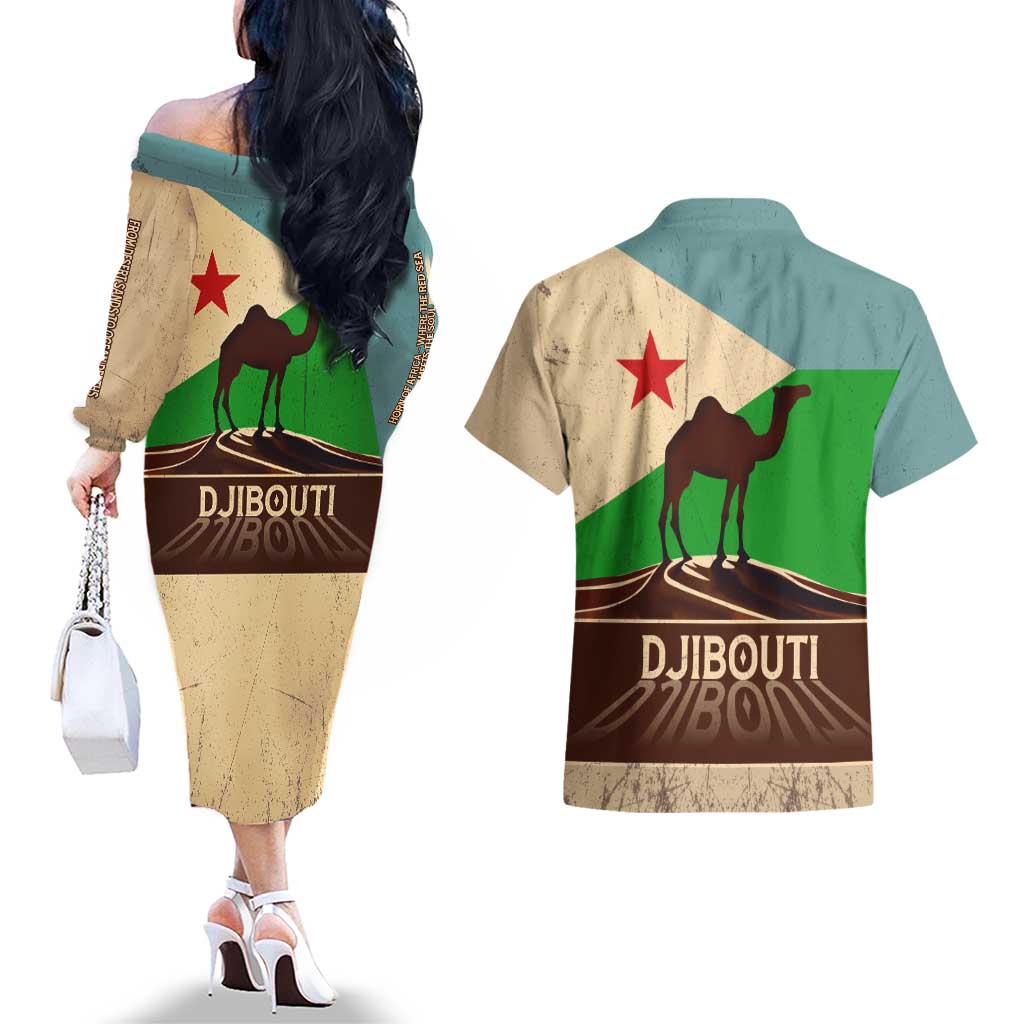 Echoes of Djibouti Couples Matching Off The Shoulder Long Sleeve Dress and Hawaiian Shirt Where Desert Meets Sea and Heritage Stands Tall