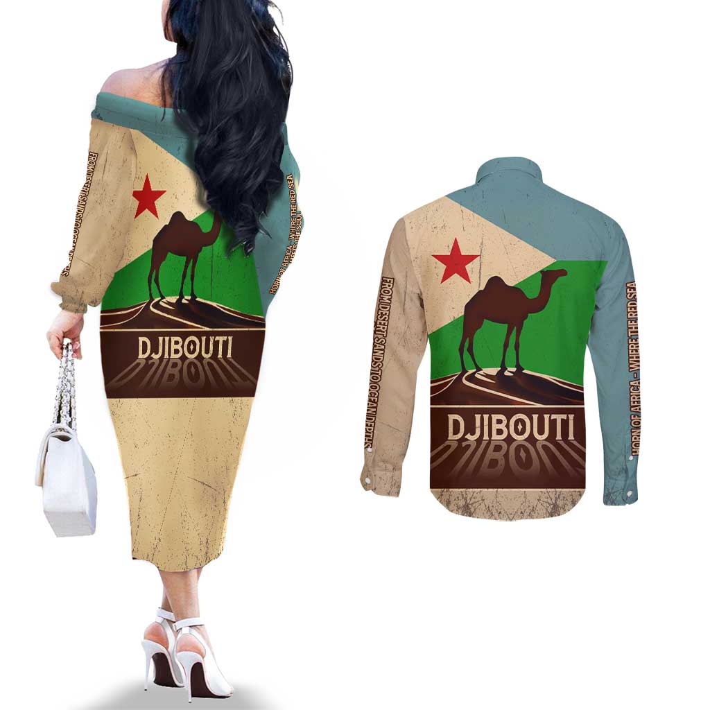 Echoes of Djibouti Couples Matching Off The Shoulder Long Sleeve Dress and Long Sleeve Button Shirt Where Desert Meets Sea and Heritage Stands Tall