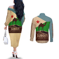 Echoes of Djibouti Couples Matching Off The Shoulder Long Sleeve Dress and Long Sleeve Button Shirt Where Desert Meets Sea and Heritage Stands Tall