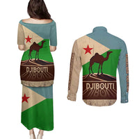 Echoes of Djibouti Couples Matching Puletasi and Long Sleeve Button Shirt Where Desert Meets Sea and Heritage Stands Tall