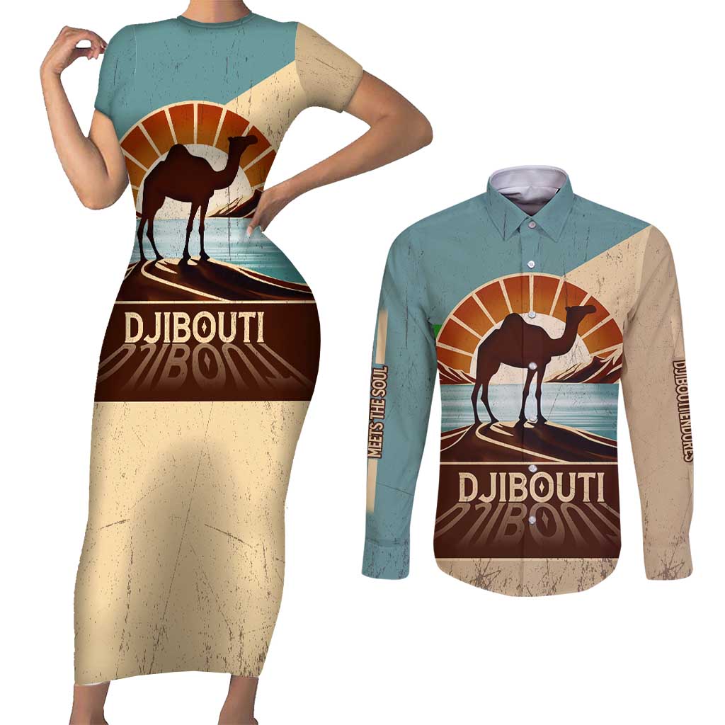Echoes of Djibouti Couples Matching Short Sleeve Bodycon Dress and Long Sleeve Button Shirt Where Desert Meets Sea and Heritage Stands Tall