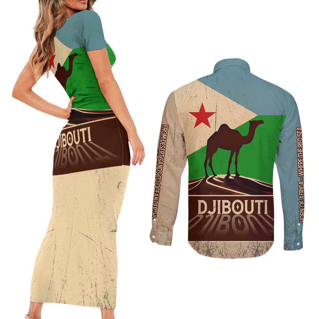 Echoes of Djibouti Couples Matching Short Sleeve Bodycon Dress and Long Sleeve Button Shirt Where Desert Meets Sea and Heritage Stands Tall