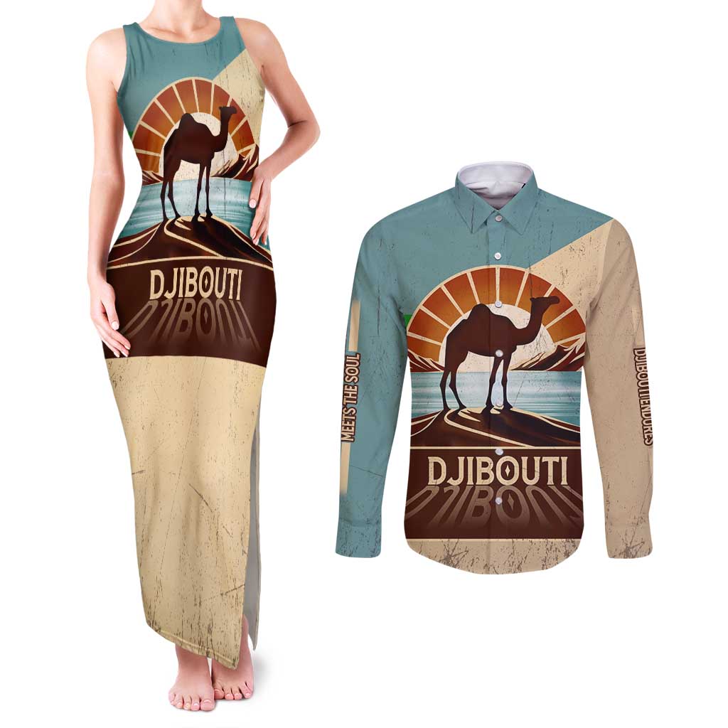 Echoes of Djibouti Couples Matching Tank Maxi Dress and Long Sleeve Button Shirt Where Desert Meets Sea and Heritage Stands Tall