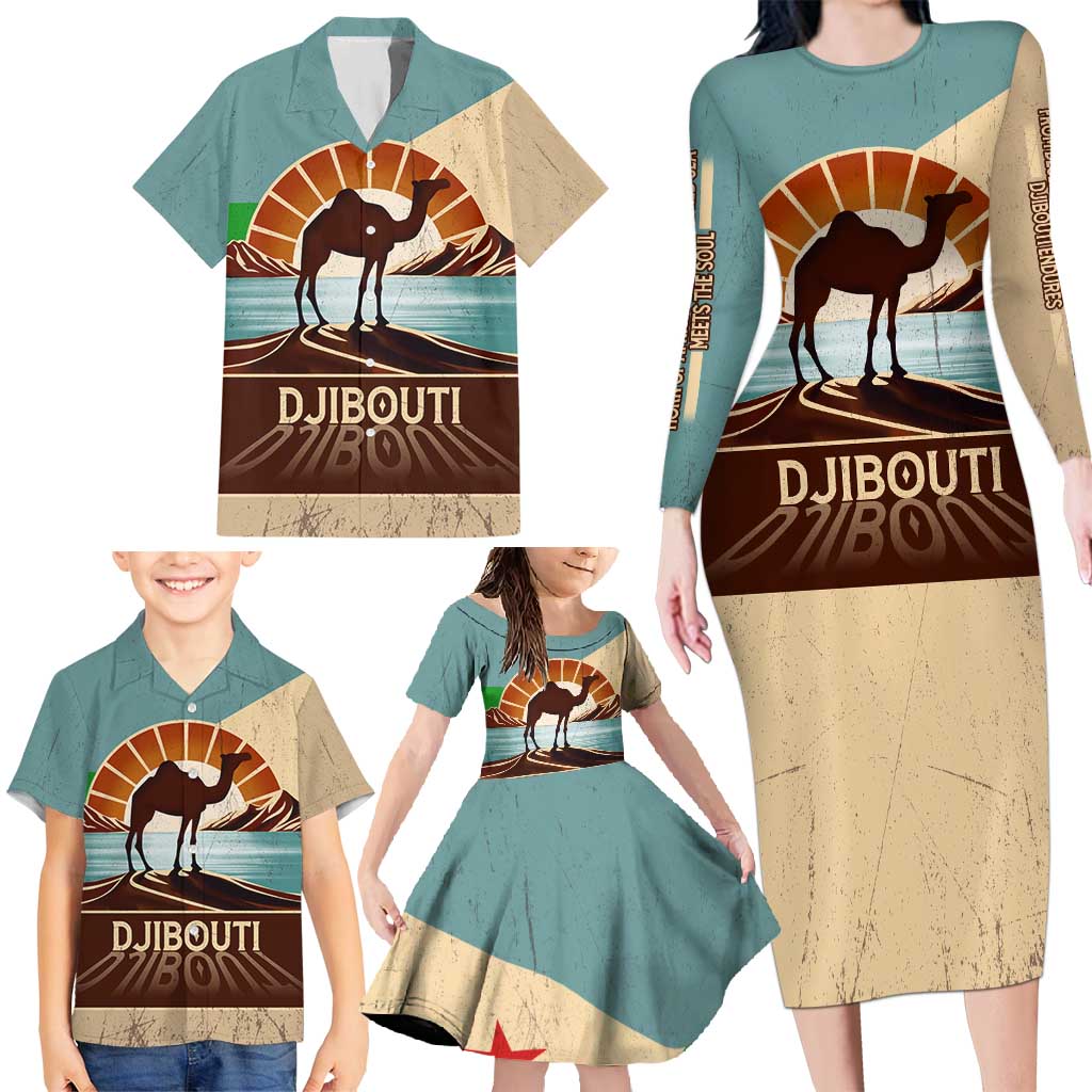 Echoes of Djibouti Family Matching Long Sleeve Bodycon Dress and Hawaiian Shirt Where Desert Meets Sea and Heritage Stands Tall