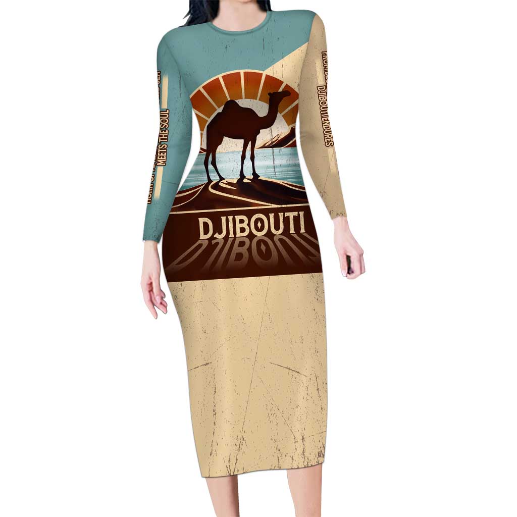 Echoes of Djibouti Long Sleeve Bodycon Dress Where Desert Meets Sea and Heritage Stands Tall