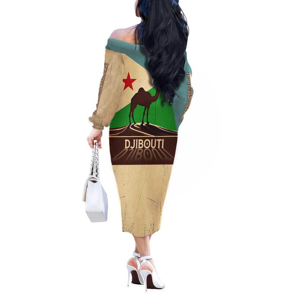 Echoes of Djibouti Off The Shoulder Long Sleeve Dress Where Desert Meets Sea and Heritage Stands Tall