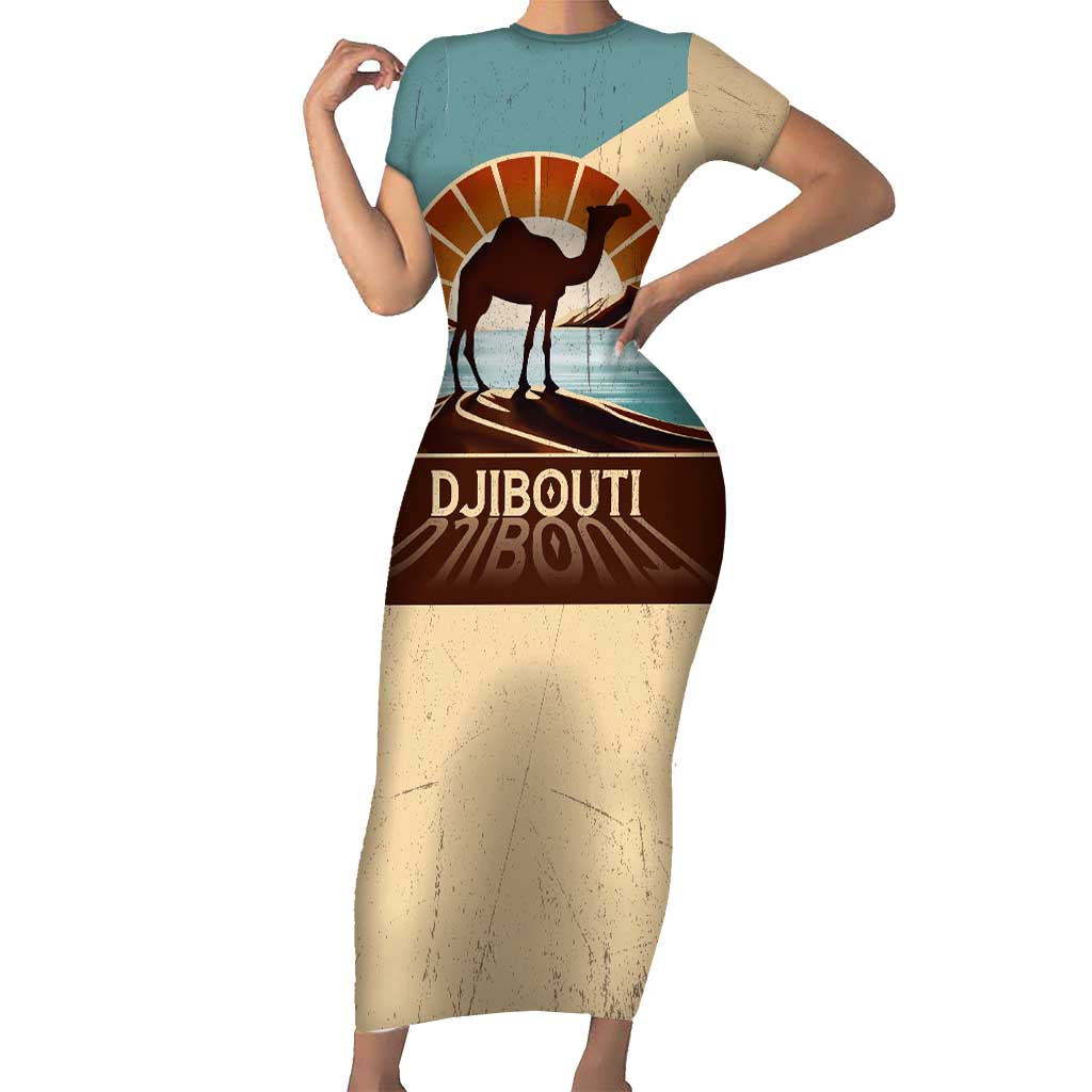 Echoes of Djibouti Short Sleeve Bodycon Dress Where Desert Meets Sea and Heritage Stands Tall