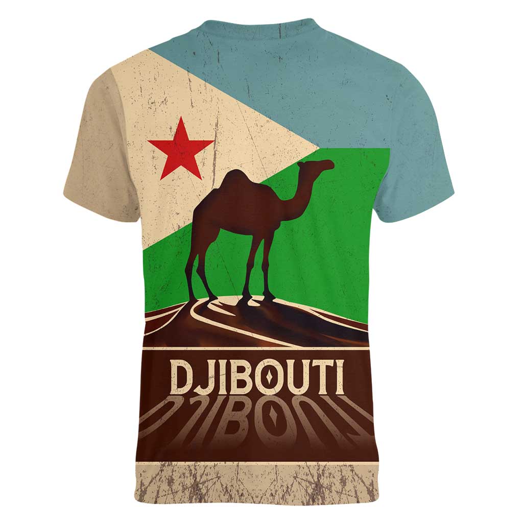 Echoes of Djibouti Women V-Neck T-Shirt Where Desert Meets Sea and Heritage Stands Tall