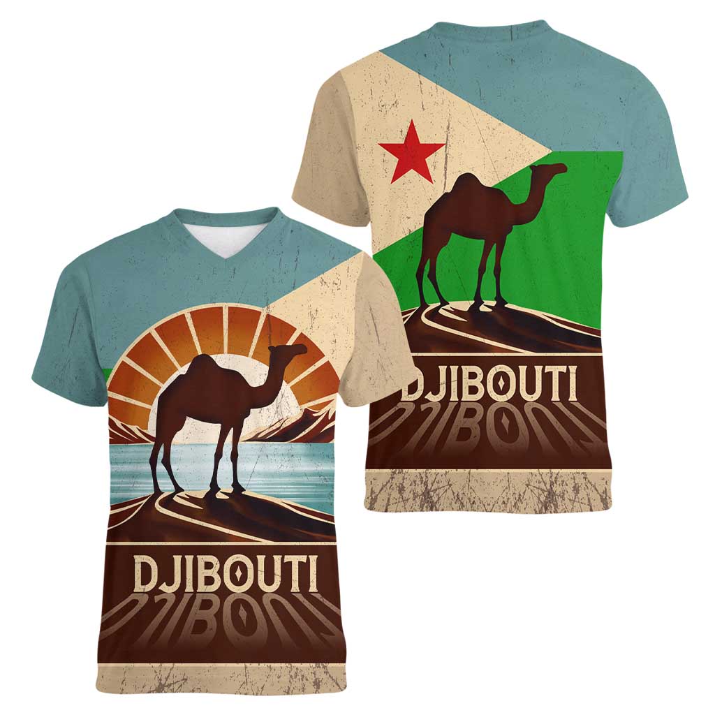 Echoes of Djibouti Women V-Neck T-Shirt Where Desert Meets Sea and Heritage Stands Tall