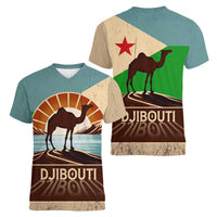 Echoes of Djibouti Women V-Neck T-Shirt Where Desert Meets Sea and Heritage Stands Tall
