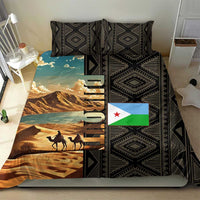 Djibouti Desert Landscape Tadjoura Bedding Set with Camel Riders and Tribal Pattern Design
