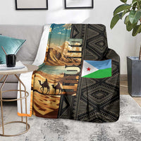 Djibouti Desert Landscape Tadjoura Blanket with Camel Riders and Tribal Pattern Design